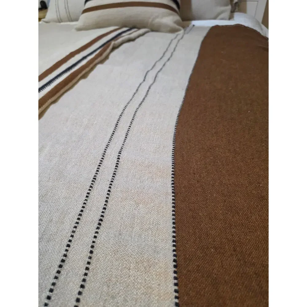 Libeco The Highland Stripe Coverlet & count of 3 Foundry Beeswax Stripe sham